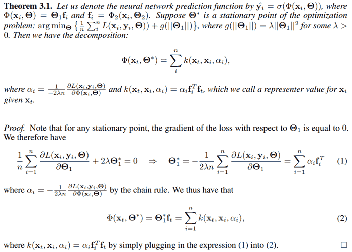 仅仅是形式模仿了 representer theorem, 这个东西的 "证明" 只是令导数为零而已